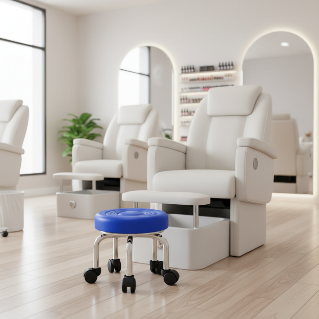 5-Wheel Metal Stool - Thickened Silent Low Stool with Sturdy Frame for Home/Foot Spa/Cosmetology/Kids - gallery 1