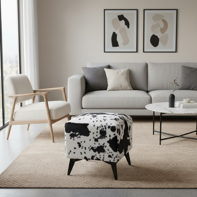 ‌Faux Leather Ottoman, Plush Entryway Bench, Velvet Square Stool, Minimalist Footrest for Bedroom/Balcony with Non-Skid Base - gallery 1