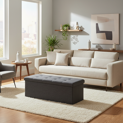 1PC Foldable Stool Home Ottoman Seat Bench Chest with Storage Space Organizer Box Living Room Furniture - gallery 1