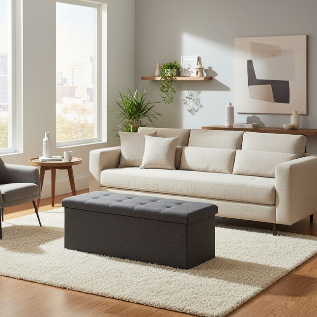 1PC Foldable Stool Home Ottoman Seat Bench Chest with Storage Space Organizer Box Living Room Furniture - gallery 1