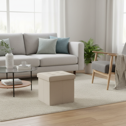 1PC Foldable Dressing Table Stool Pouf Storage Ottoman Chair Stool Upholstered Footstool Linen Couch Stool Removable Cover - gallery 1