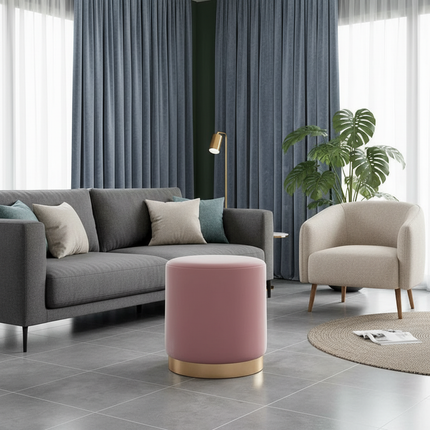 Living Room Round Stool Vanity Stool Velvet Ottoman Footrest Home Office  Compact Low Pouf  Shoe changing stool Dia33XH42cm - gallery 1
