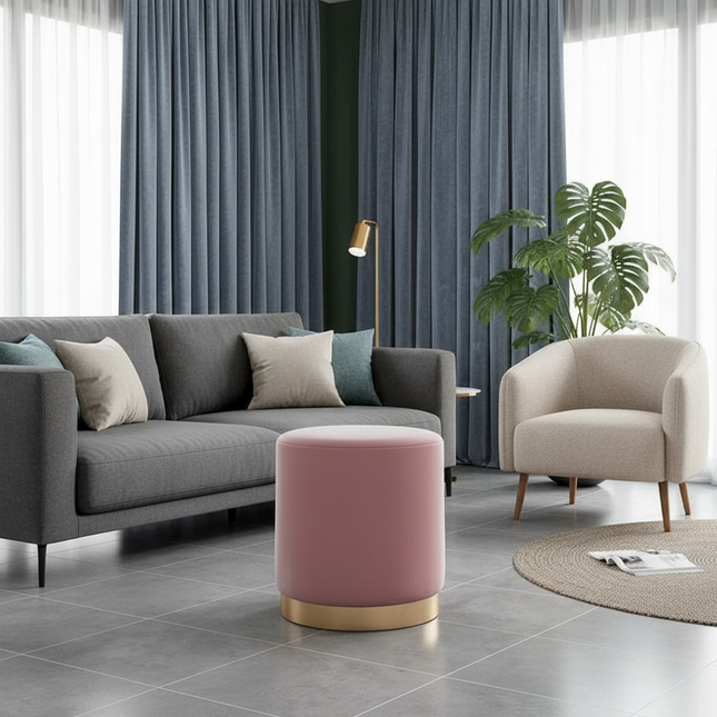 Living Room Round Stool Vanity Stool Velvet Ottoman Footrest Home Office  Compact Low Pouf  Shoe changing stool Dia33XH42cm - gallery 1