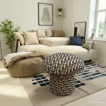 Mushroom Foot Stool Comfortable Lamb Velvet Shoe Changing Seat Living Room Children's Chairs High Elastic Sponge Hallway Ottoman - gallery 1