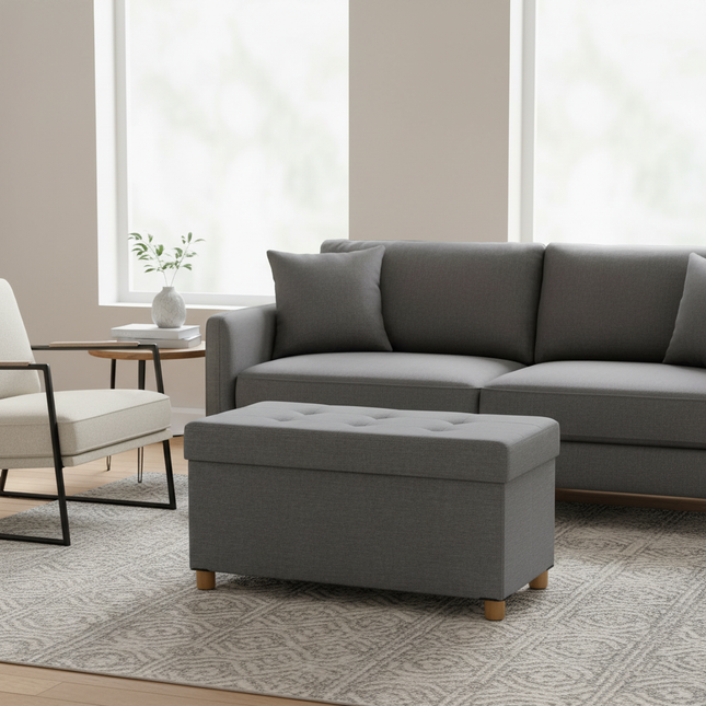 SONGMICS Storage Stool, Small Foldable Ottoman, 38 x 38 x 40 cm, Cube Footrest with Storage, Load up to 300 kg, for Living Room - gallery 1