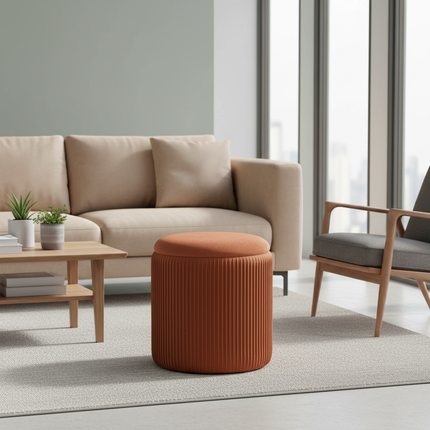 Round Ottoman Living Room Dresser Stool Nordic Modern Footrest Entrance Aesthetic Ottoman Pouf with Storage Space Soft Furniture - gallery 1