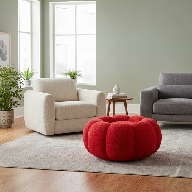 Pumpkin Sofa Low Stools Foot pedal Lamb Wool Shape Velvet Fabric Simple Modern Living Room Light Luxury Bedroom Round Ottomans - gallery 1