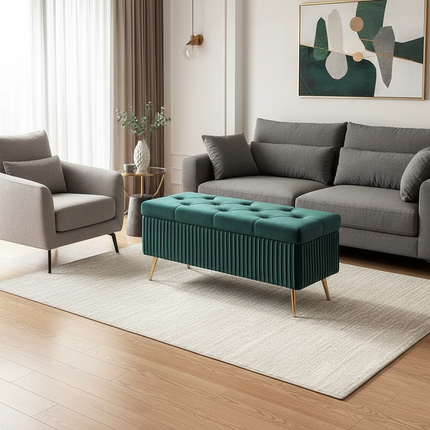 Velvet Ottoman Bench for Living Room Nordic Design Shoe Changing Stool with Storage Bedroom Bed End Seat Modern - gallery 1