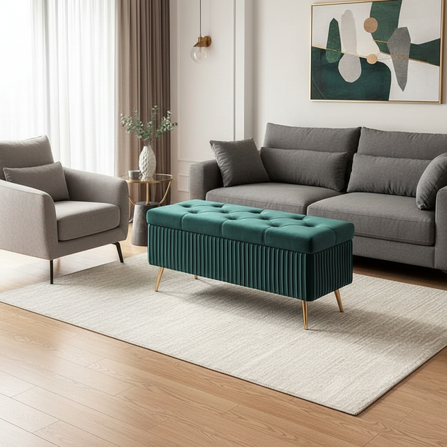 Velvet Ottoman Bench for Living Room Nordic Design Shoe Changing Stool with Storage Bedroom Bed End Seat Modern - gallery 1