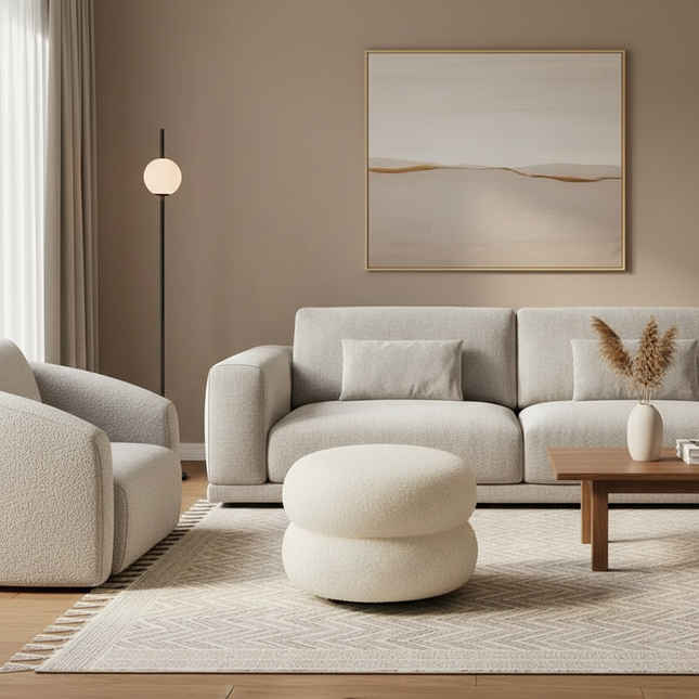 Creamy Household Stool Girls' Makeup Seat Bedroom Vanity Chair Soft Lamb Wool Pouf Minimalist Manicure Round Ottoman - gallery 1