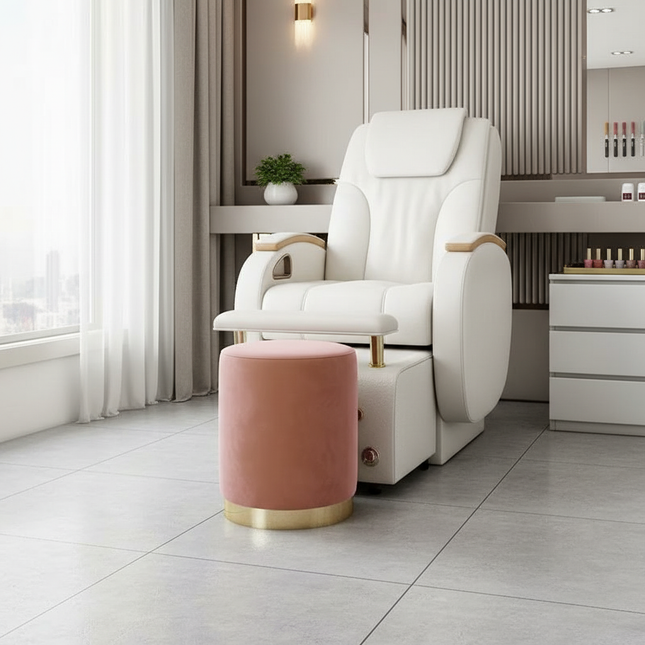 Scandinavian Velvet Makeup Stool - Swivel Vanity Chair with Gold Legs, Instagrammable Nail Salon Stool for Bedroom & Living Room - gallery 1