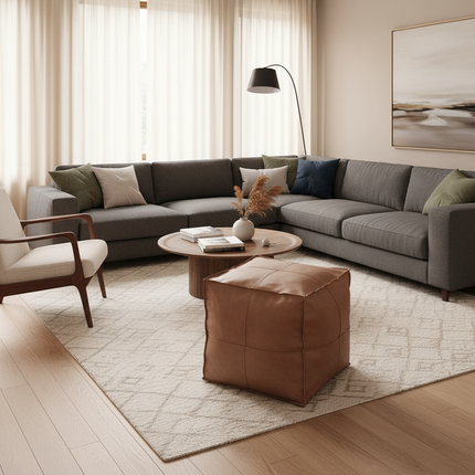 45cm Moroccan Artificial PU Leather Pouf Cover Craft Simple Sofa Ottoman Footstool Unstuffed Living Room Bedroom Cushion Covers - gallery 1