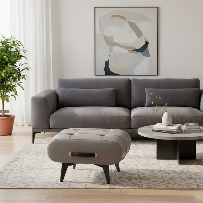 Foldable Foot Stool Extra Thick PU Leather & High-Density Foam, Portable Ottoman for Living Room/Bedroom/Office, Non-Slip Base - gallery 1