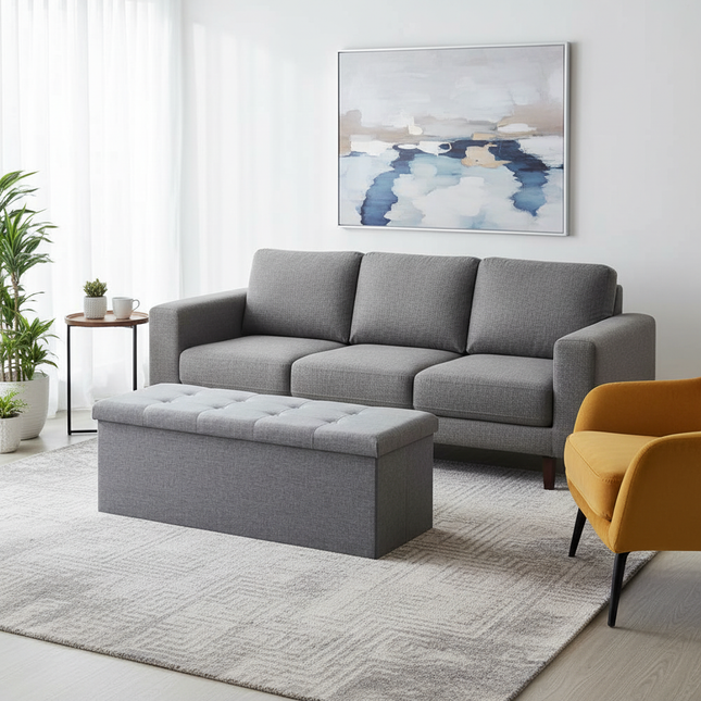 1PC Foldable Stool Home Ottoman Seat Bench Chest with Storage Space Organizer Box Living Room Furniture - gallery 1