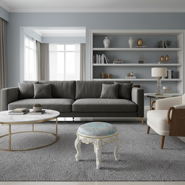 Retro Fabric Dressing Chair, Child Round Stool, Dressing Seat, Home Furniture, Living Room Dinning Chair, ABS Leg, Round Ottoman - gallery 1