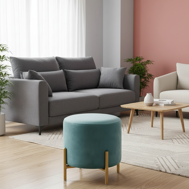 Customized Velvet Dressing Stool Golden Leg Tassel Makeup Bench Openable Ottoman Pouf for Home Fashionable Furniture - gallery 1