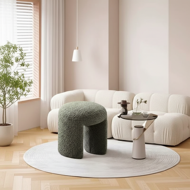 Lamb Wool Velvet Foot Stool Ottoman Nordic Makeup Stool Shoe Changing Stool Entrance Seating for Bedroom Living Room - gallery 1