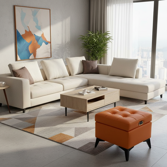 Solid Wood Storage Ottoman, Large Capacity Home Sofa Box, Movable Leather Bed End Bench, Wear-Resistant Entryway Shoe Stool - gallery 1