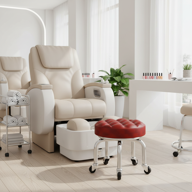 5-Wheel Metal Stool - Thickened Silent Low Stool with Sturdy Frame for Home/Foot Spa/Cosmetology/Kids - gallery 1