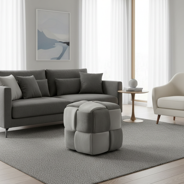 Velvet Ottoman Footstool, Living Room Woven Square Makeup Stool Decoration, Modern 43 X 43 X 46 Cm - gallery 1