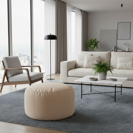 OTAUTAU Round Stool D30cm*H20cm Linen Bean Bag Ottoman with Filling Beanbag Pouf Footstool Tatami Futon Puff JD001 - gallery 1