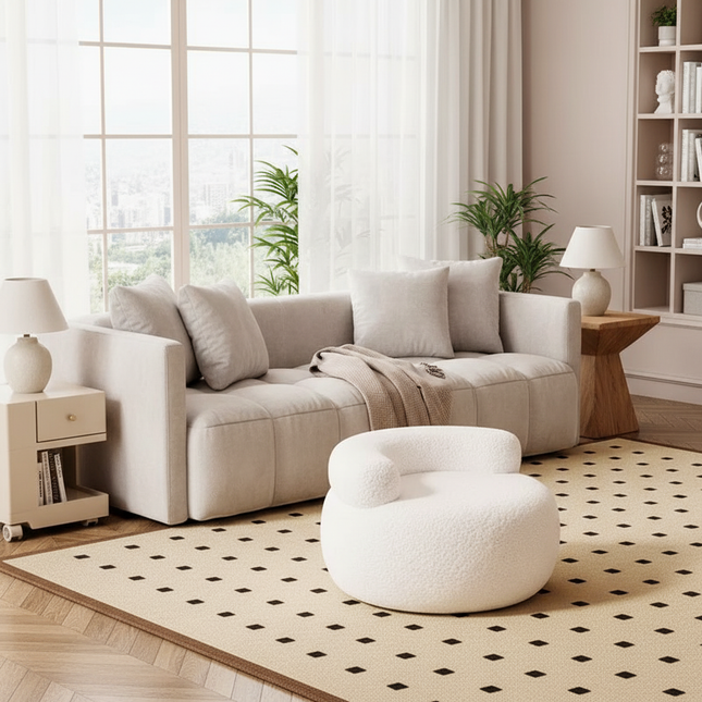 Soft Sofa Stool Household Round Stools Imitation Lamb Cashmere Ottoman Wooden Adults Feet Rest Bedroom Footrest Home Furniture - gallery 1