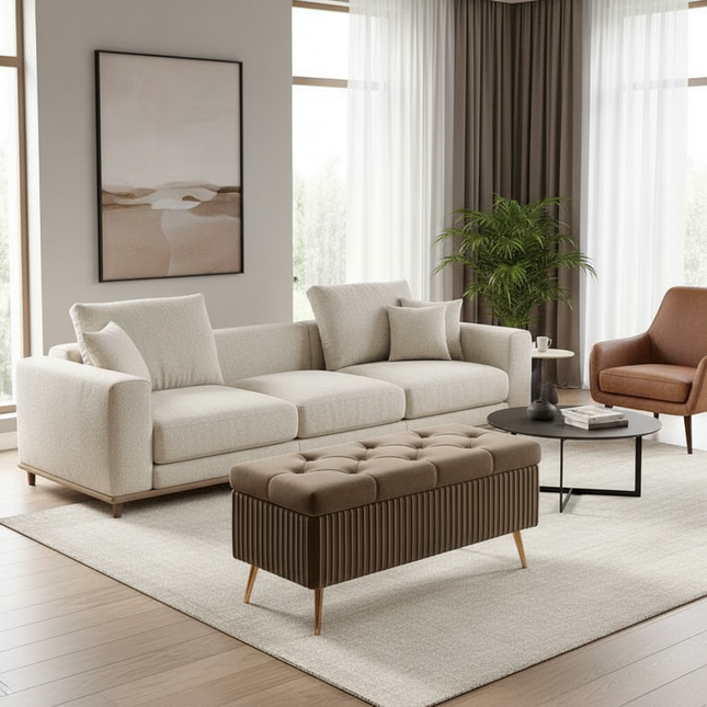 Velvet Ottoman Bench for Living Room Nordic Design Shoe Changing Stool with Storage Bedroom Bed End Seat Modern - gallery 1