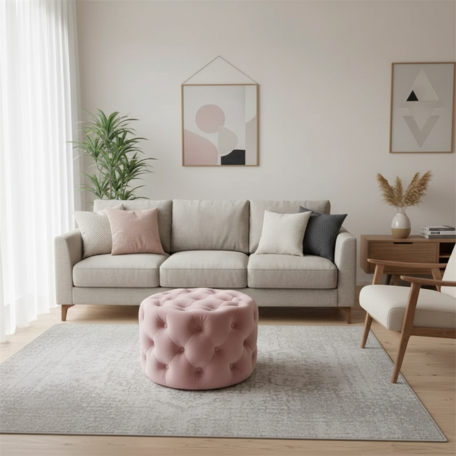 Velvet Round Ottoman Luxury Sofa Living Room Furniture Modern Bedroom Floor Pouf Clothing Store Shoes-changing Soft Stool B - gallery 1