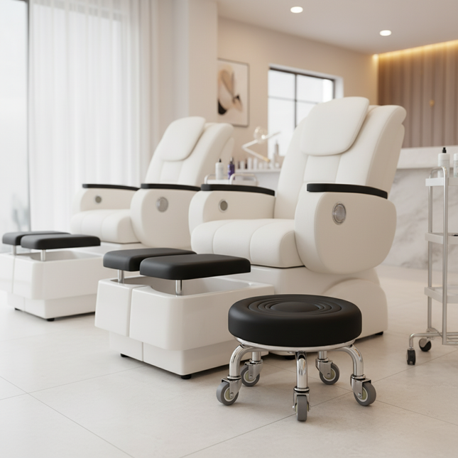 5-Wheel Metal Stool - Thickened Silent Low Stool with Sturdy Frame for Home/Foot Spa/Cosmetology/Kids - gallery 1