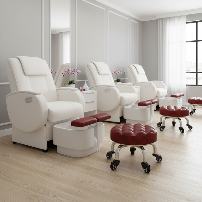 5-Wheel Metal Stool - Thickened Silent Low Stool with Sturdy Frame for Home/Foot Spa/Cosmetology/Kids - gallery 1