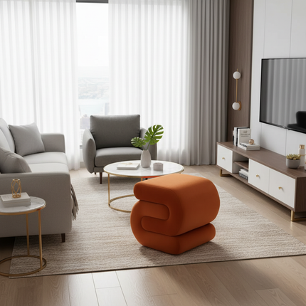 Vanity Stool, Modern S-Shaped Pouf Ottoman Footrest Makeup Chair Foot Stool Under Desk, Decorative Floor Seat - gallery 1