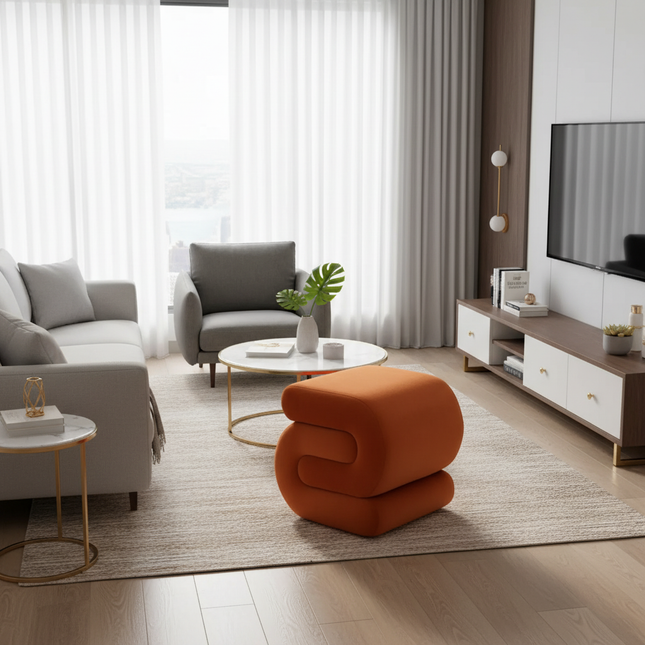 Vanity Stool, Modern S-Shaped Pouf Ottoman Footrest Makeup Chair Foot Stool Under Desk, Decorative Floor Seat - gallery 1