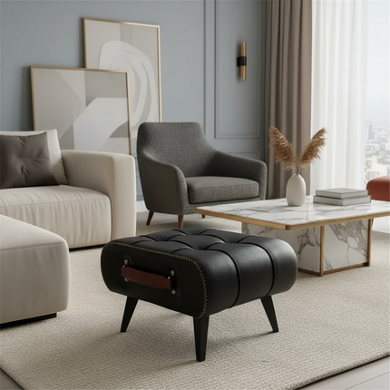 Small Foot Stool Ottoman PU Leather Rectangle Ottoman Footrest Bedside Step Stool with Wood Legs for Desk Living Room Bedroom - gallery 1