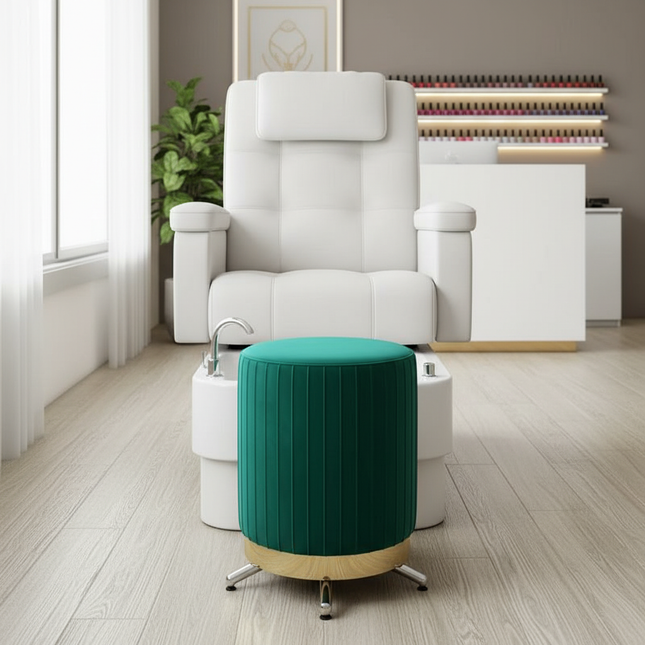 Scandinavian Velvet Makeup Stool - Swivel Vanity Chair with Gold Legs, Instagrammable Nail Salon Stool for Bedroom & Living Room - gallery 1