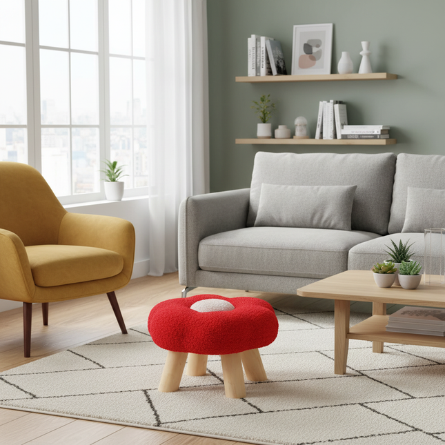 Wooden Small Foot Stool Non Slip Foot Rest Under Desk Footrest Ottoman Soft Stool for Playroom Apartment Porch Bedroom - gallery 1