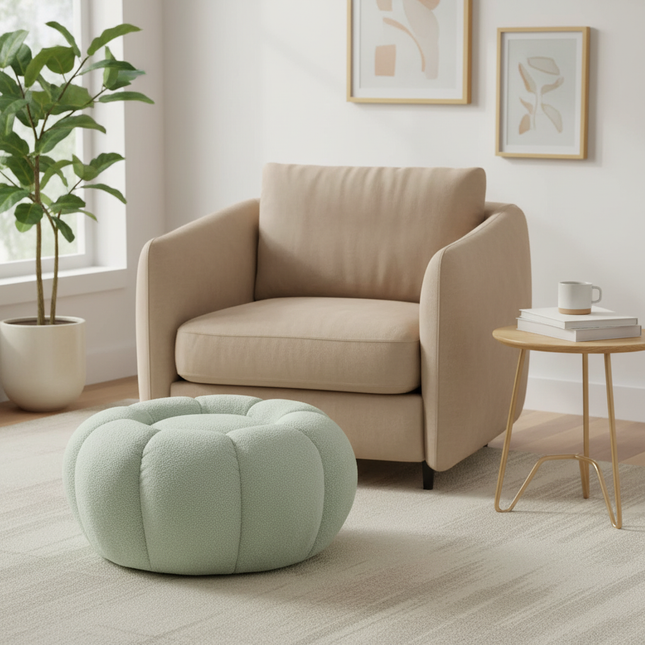 Pumpkin Sofa Low Stools Foot pedal Lamb Wool Shape Velvet Fabric Simple Modern Living Room Light Luxury Bedroom Round Ottomans - gallery 1