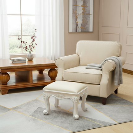 Retro Fabric Dressing Chair, Child Round Stool, Dressing Seat, Home Furniture, Living Room Dinning Chair, ABS Leg, Round Ottoman - gallery 1