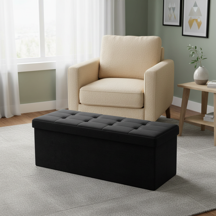 SONGMICS Storage Bench, Foldable Pouffe, 38 x 110 x 38 cm, End of Bed, Footrest, Storage Box, Load up to 300 kg, for Living Room - gallery 1