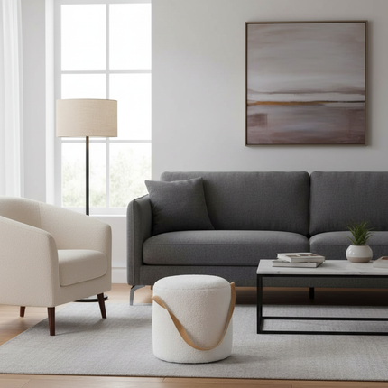 Lamb Velvet Round Stool for Living Room, Multi-Purpose Ottoman for Sofa & Coffee Table, Compact Home Decor Stool​ - gallery 1