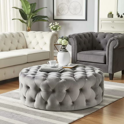Velvet Round Ottoman Luxury Sofa Living Room Furniture Modern Bedroom Floor Pouf Clothing Store Shoes-changing Soft Stool B - gallery 1