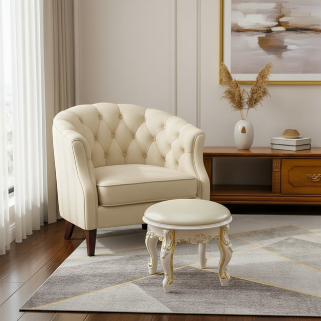 Retro Fabric Dressing Chair, Child Round Stool, Dressing Seat, Home Furniture, Living Room Dinning Chair, ABS Leg, Round Ottoman - gallery 1