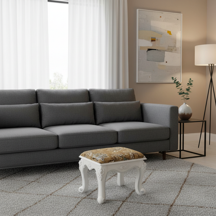 Retro Fabric Dressing Chair, Child Round Stool, Dressing Seat, Home Furniture, Living Room Dinning Chair, ABS Leg, Round Ottoman - gallery 1