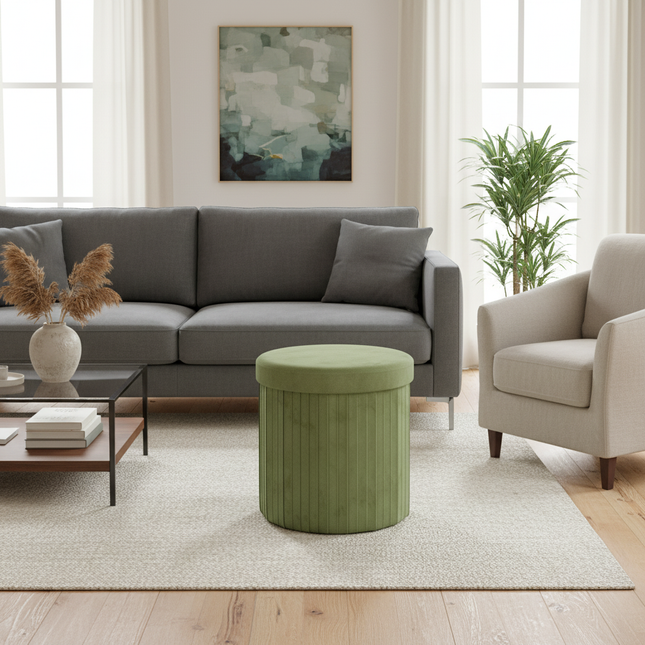 WOLTU Velvet Round Ottoman MDF Foldable Storage Stool with Removable Padded Lid Creative Storage Box for Footstool Living Room - gallery 1