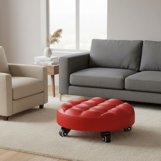 Leather Pulley Stool, Stable and Drop-Proof Low Height Rolling Stools with Universal Wheels for Home Office Fitness Garage Work - gallery 1