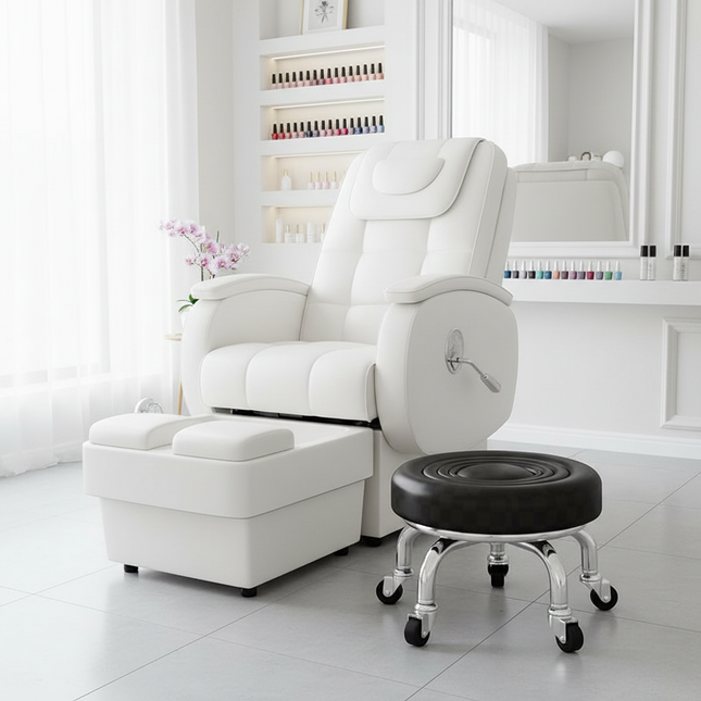 5-Wheel Metal Stool - Thickened Silent Low Stool with Sturdy Frame for Home/Foot Spa/Cosmetology/Kids - gallery 1