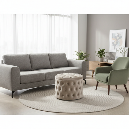 Nordic Luxury Sofa Footstool Living Room Bedroom Wardrobe Rest Stool Internet Celebrity Pink Fabric Storage Round Sofa Stool - gallery 1