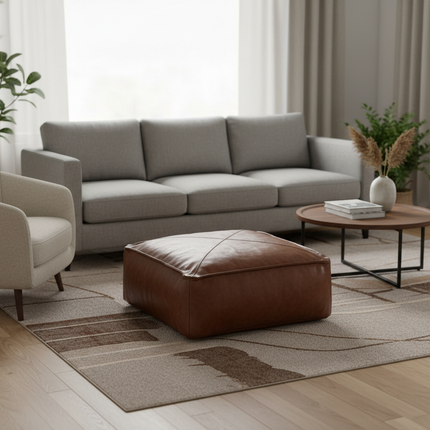 45cm Moroccan Artificial PU Leather Pouf Cover Craft Simple Sofa Ottoman Footstool Unstuffed Living Room Bedroom Cushion Covers - gallery 1