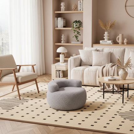 Soft Sofa Stool Household Round Stools Imitation Lamb Cashmere Ottoman Wooden Adults Feet Rest Bedroom Footrest Home Furniture - gallery 1