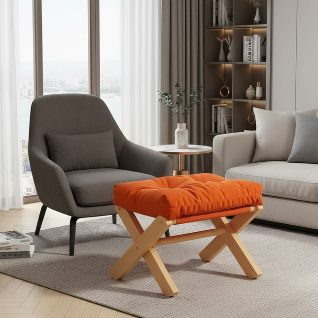 Household Small Stool Foldable Sofa Stool for Living Room Foot Stool Beech Wooden Leisure Low Stool Portable Desk Footrest - gallery 1