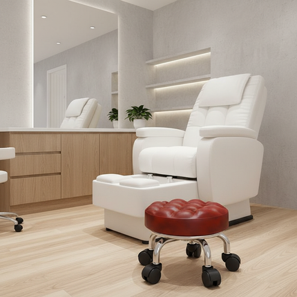 5-Wheel Metal Stool - Thickened Silent Low Stool with Sturdy Frame for Home/Foot Spa/Cosmetology/Kids - gallery 1